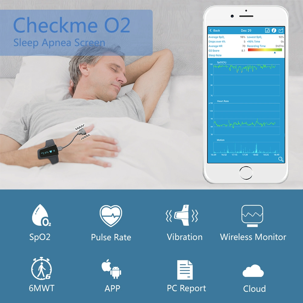 Manufacture Price Wrist Sleep Wireless Oximeter with PC Report Continuous Pulse Monitor with CE&FDA
