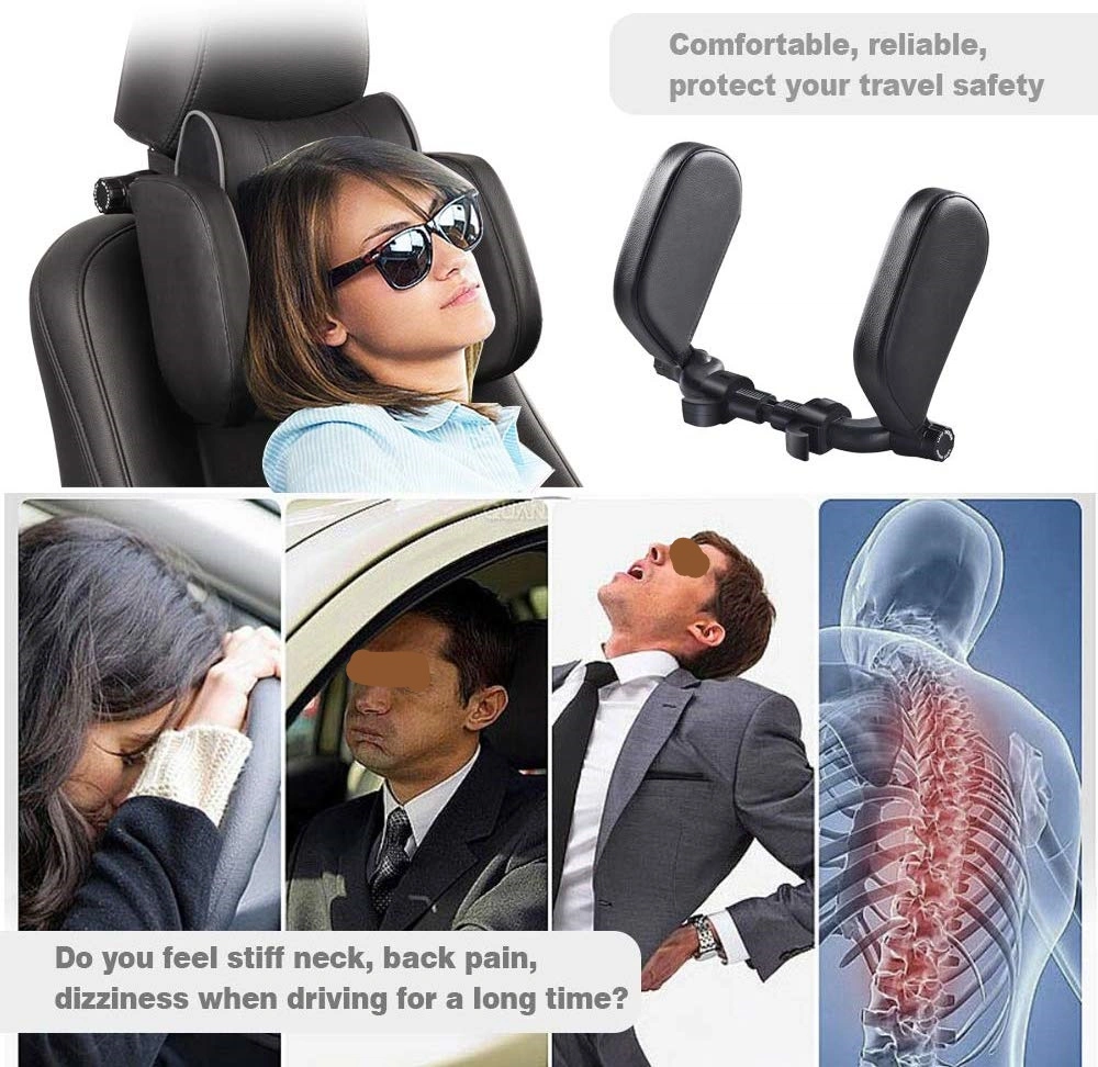 Car Seat Headrest Pillow Car Travel Headrest Adjustable PU Leather Head Neck Pillow Headrest for Travel Sleep Neck Support Esg12965